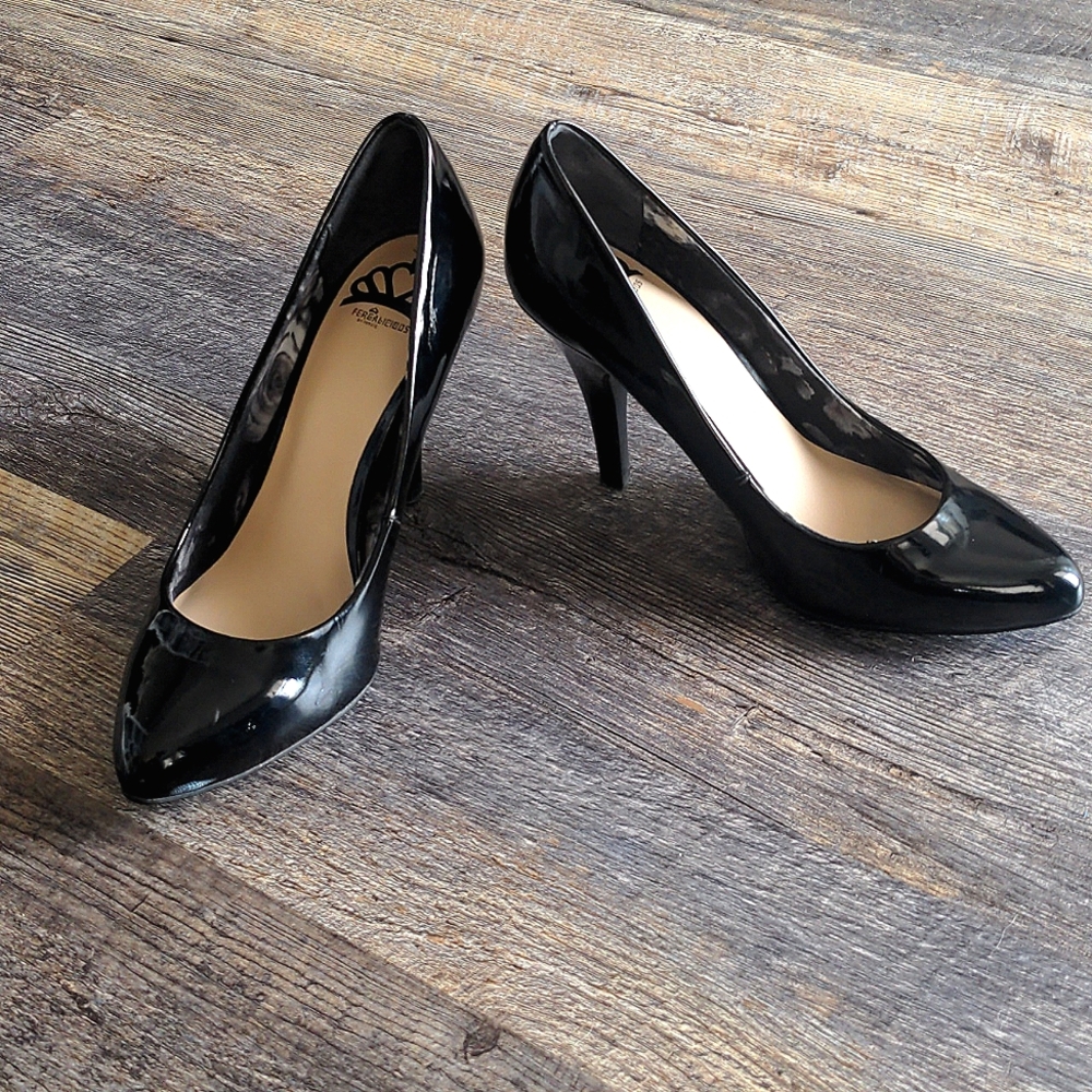 Classic Patent Leather Black Almond Toe Pump Heels